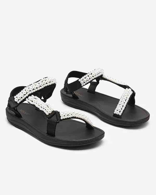 Resti Resti Black women's sports sandals with Dotiss pearls- Footwear