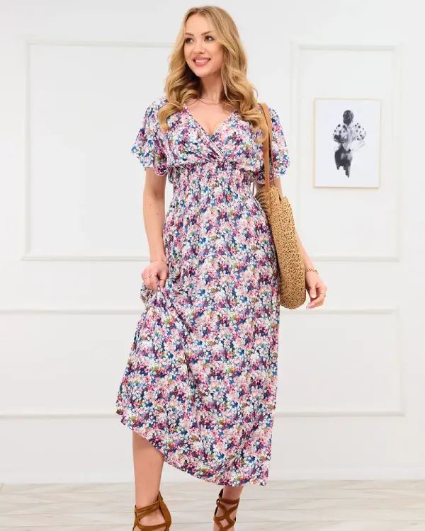 Resti Resti Blue and pink women's floral maxi dress - Clothing