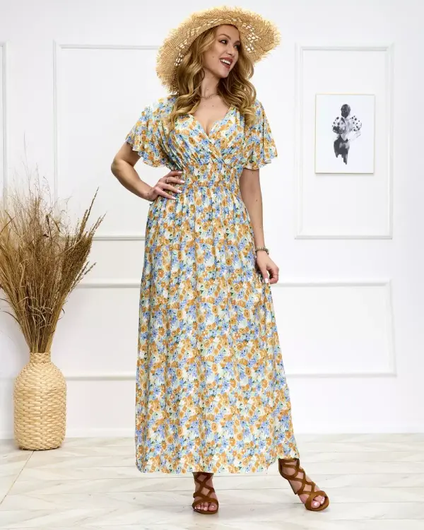 Resti Resti Blue and yellow women's floral midi dress - Shoes