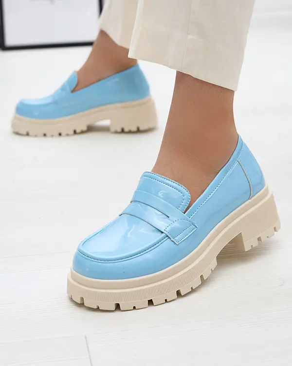 Resti Resti Blue lacquered moccasins for women Noppel