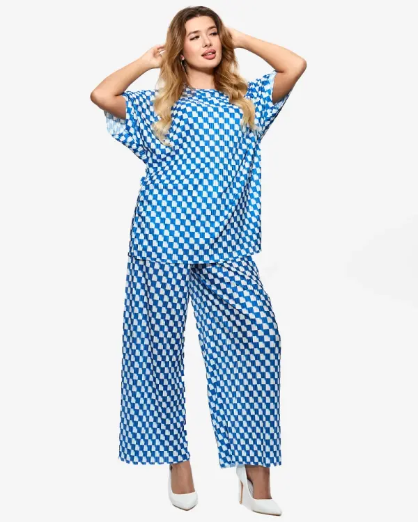 Resti Resti Blue women's pleated patterned set - Clothing