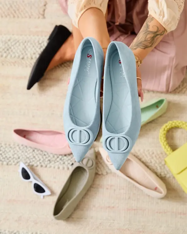 Resti Resti Blue women's pointed-toe ballerinas with embellishment on the nose Tidita