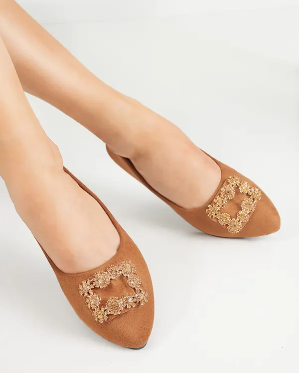 Resti Resti Brown women's eco-suede ballerinas with Linselisa ornament - Footwear