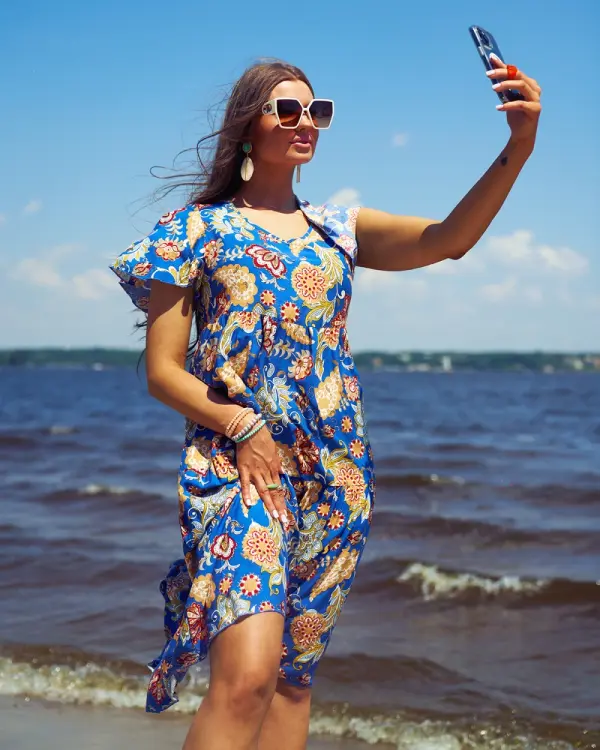 Resti Resti Cobalt women's dress with colorful floral pattern