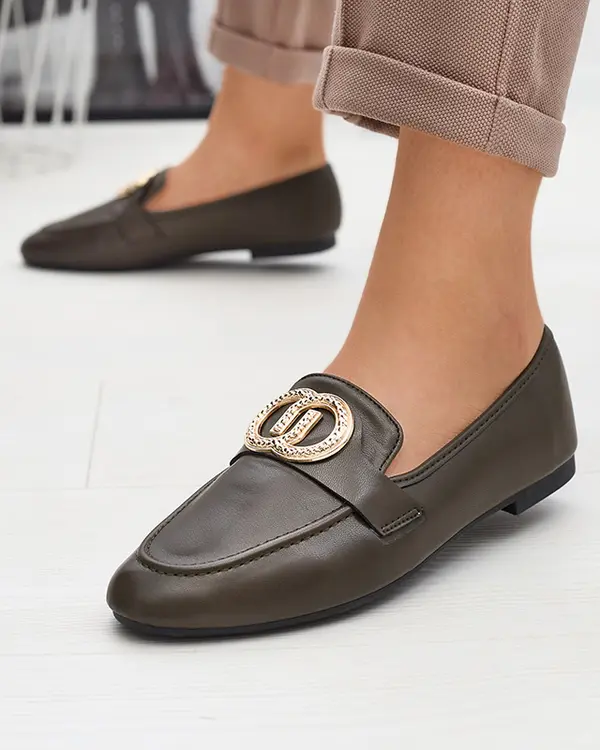 Resti Resti Dark green women's moccasins with gold embellishment Uletta - Footwear