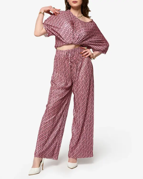 Resti Resti Dark pink women's patterned pleated set - Clothing