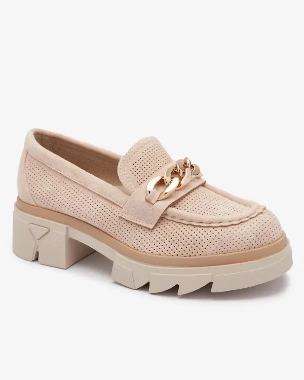 Resti Resti Eco-suede moccasins with gold decoration in beige Zaffix- Footwear