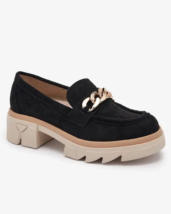 Resti Resti Eco-suede moccasins with gold embellishment in black Zaffix- Footwear