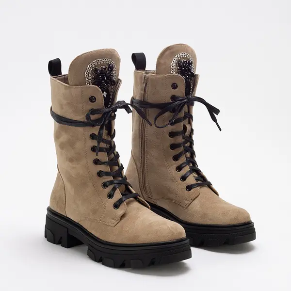 Resti Resti Eco-suede women's khaki work boots Moxo - Footwear
