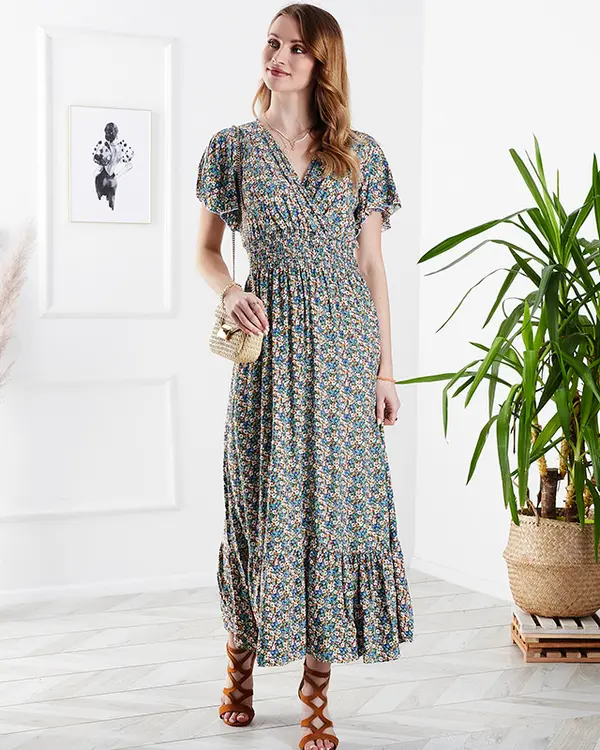 Resti Resti Floral women's midi dress in green- Clothing