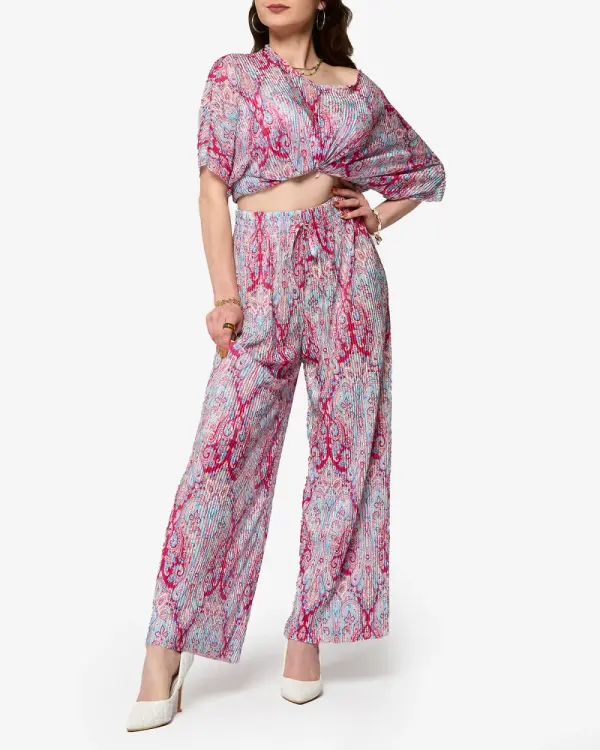 Resti Resti Fuchsia-blue ribbed women's set with print- Clothing