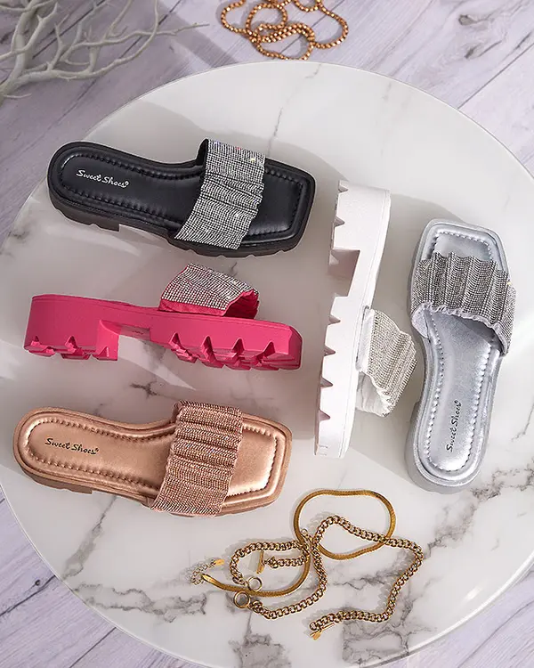 Resti Resti Gold women's slippers with cubic zirconia Emkoy - Footwear