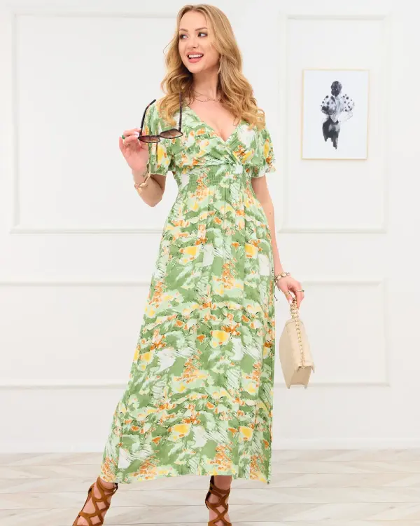 Resti Resti Green women's long dress with fashionable pattern - Clothing