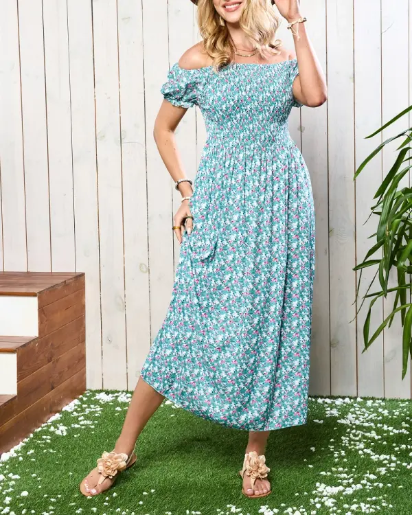 Resti Resti Green women's midi dress with floral pattern - Clothing