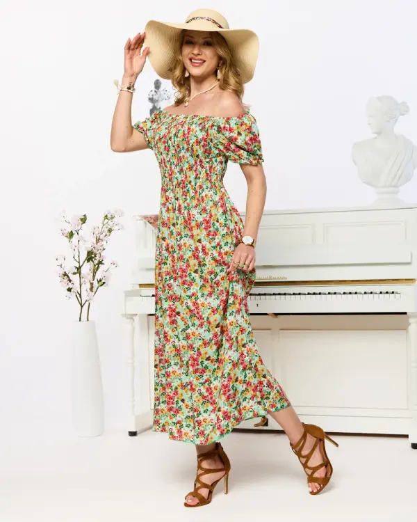 Resti Resti Green women's midi dress with floral pattern- Clothing
