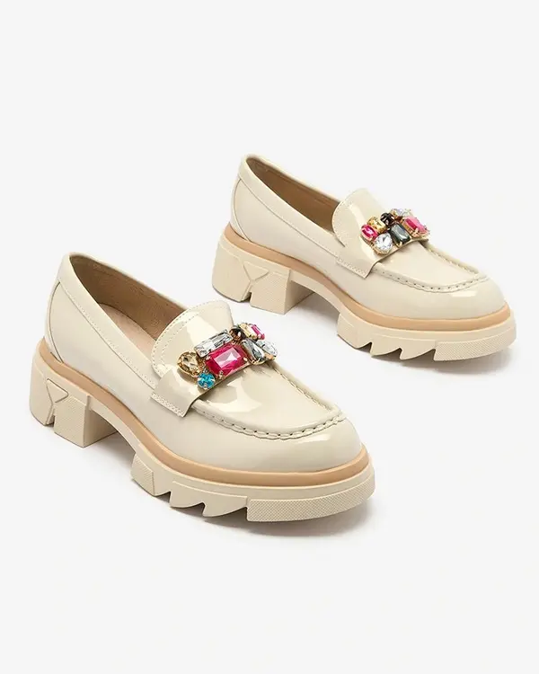 Resti Resti Lacquered cream moccasins with colorful stones Sarin