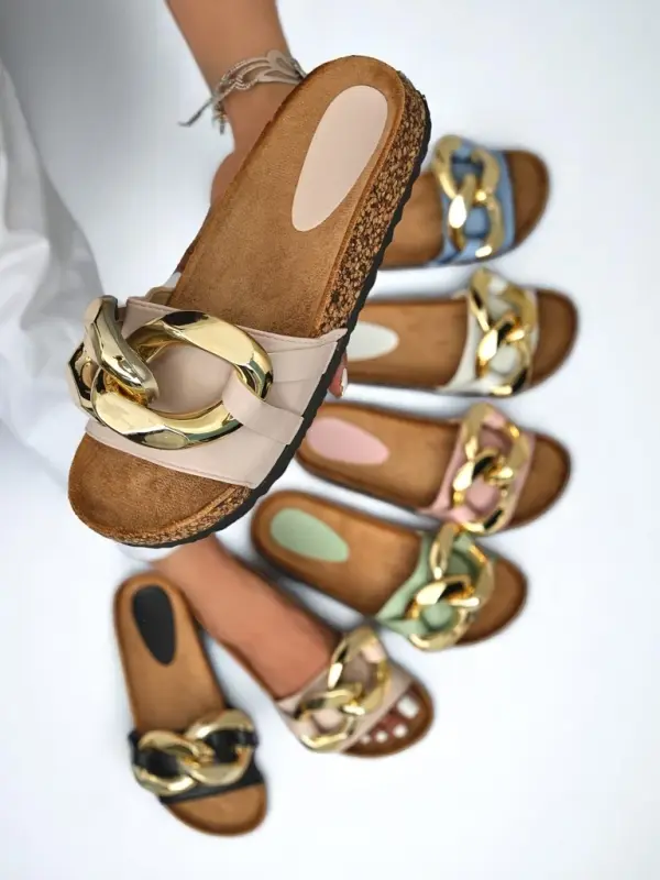 Resti Resti Ladies' beige slippers with decoration at Fixci- Footwear