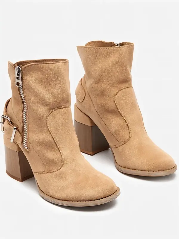 Resti Resti Light brown eco suede women's boots on the post Emrica - Footwear