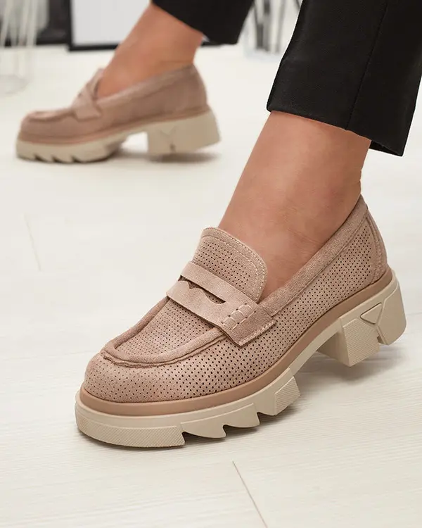 Resti Resti Light brown women's openwork moccasins on a solid sole Ejina - Footwear