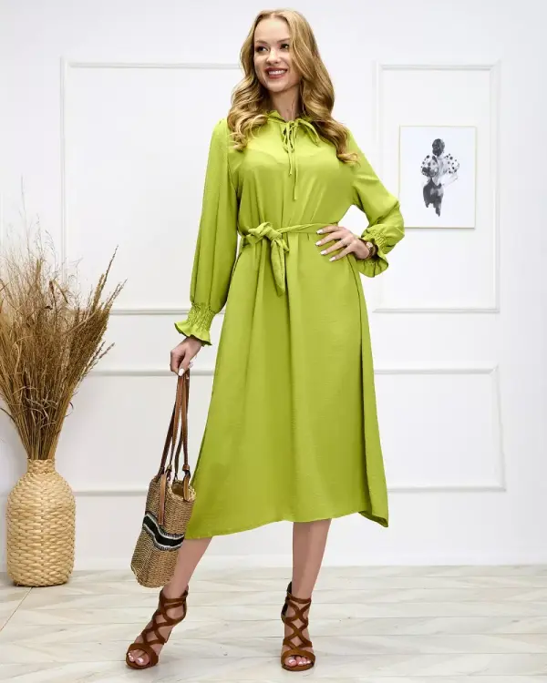 Resti Resti Light green women's long dress with waist tie - Clothing