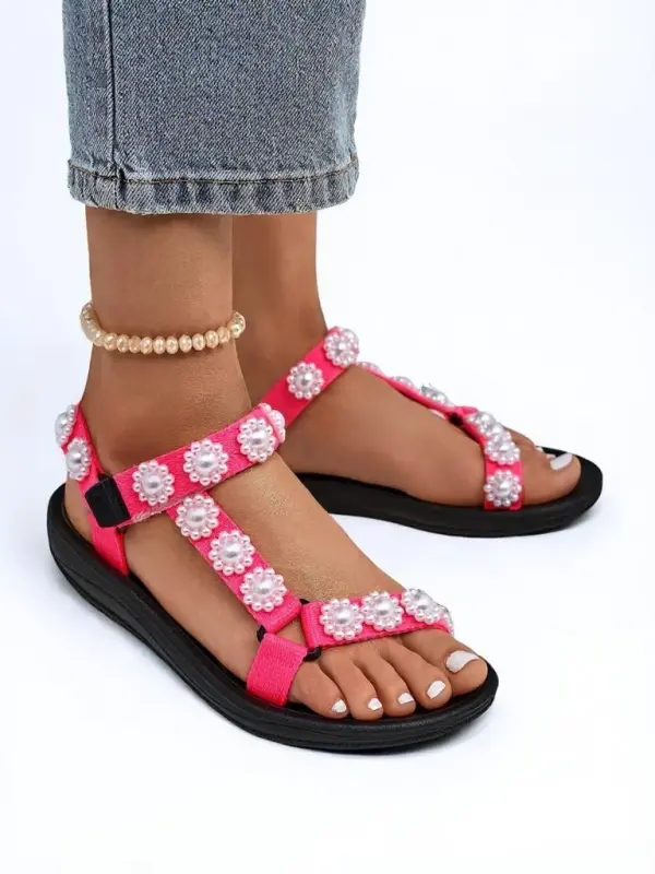 Resti Resti Livia Rosa Sandals – Comfortable Women's Sandals with Pearl Rhinestones