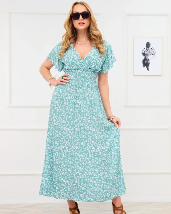 Resti Resti Long green women's dress with floral motif - Clothing