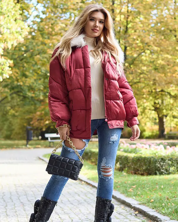 Resti Resti Maroon women's winter jacket with synthetic down fill - Clothing