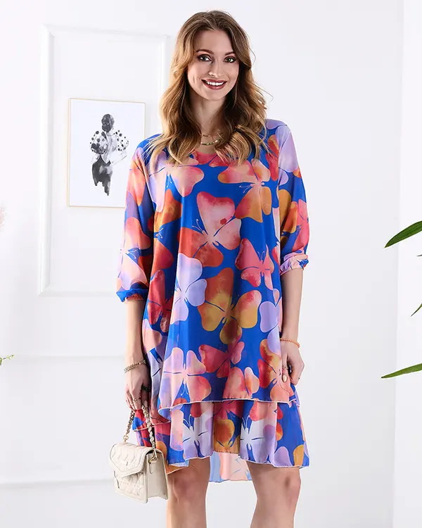 Resti Resti Navy blue women's dress with print and frill