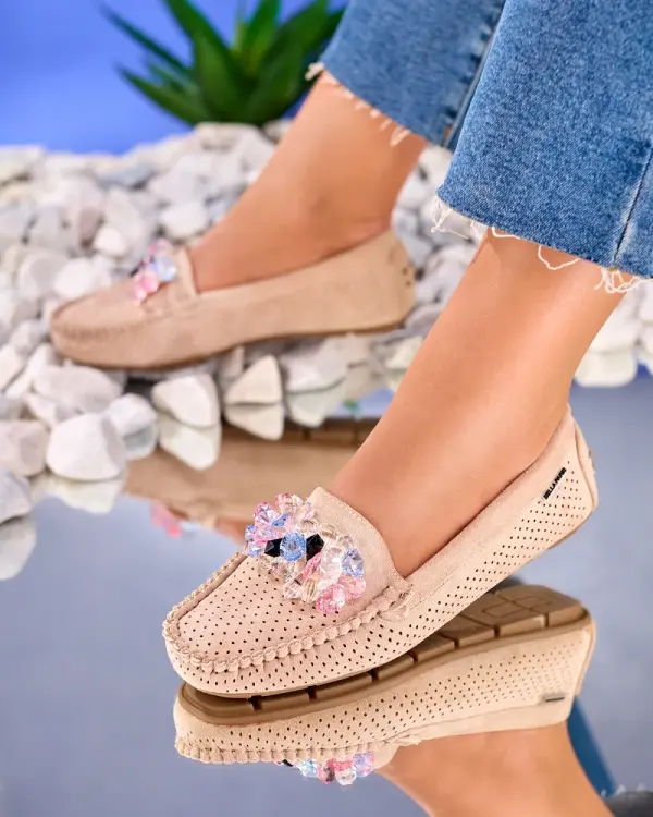 Resti Resti Openwork light brown women's moccasins with decorative crystals Cizzas