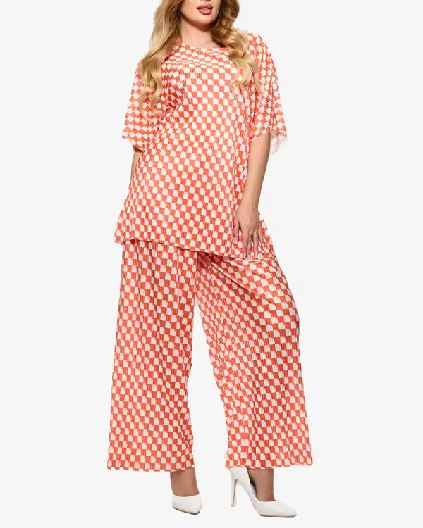 Resti Resti Orange women's pleated patterned set - Clothing