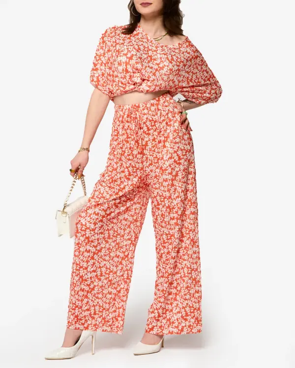 Resti Resti Orange women's pleated set with black flowers - Clothing