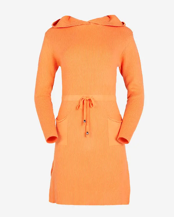 Resti Resti Orange women's sweater dress with hood - Clothing