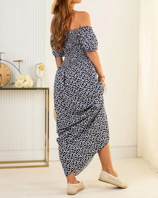 Resti Resti Patterned navy blue women's midi dress - Clothing