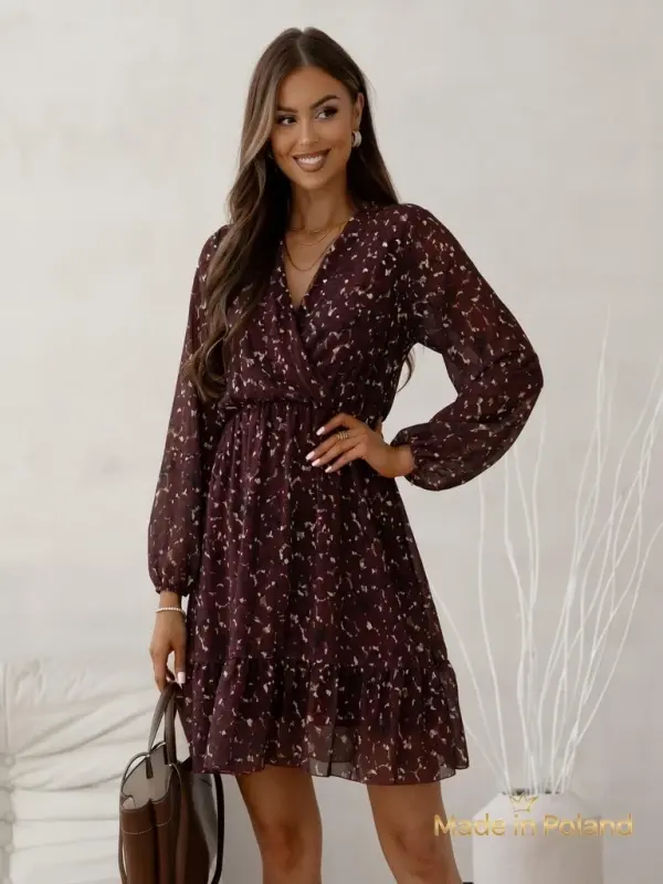 Resti Resti Patterned Women's mini dress with ruffles and wrap neckline