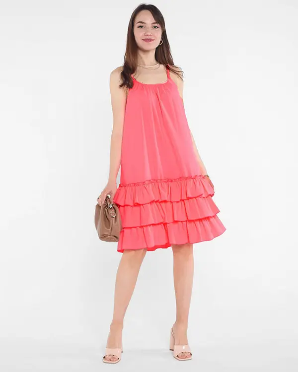 Resti Resti Pink neon women's dress on straps with frills - Clothing