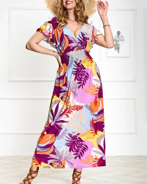 Resti Resti Purple women's long dress with floral print - Clothing