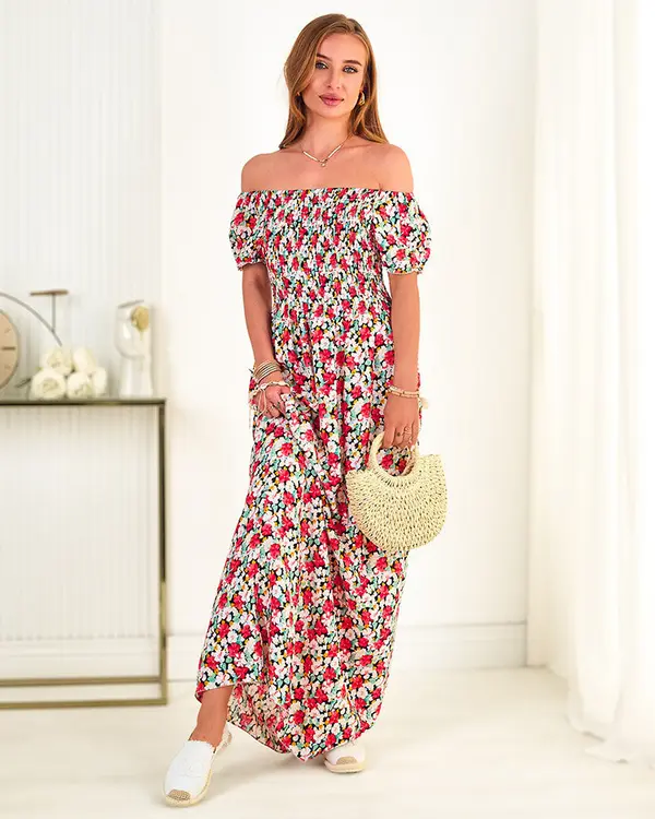Resti Resti Red and black women's maxi dress with floral print - Clothing