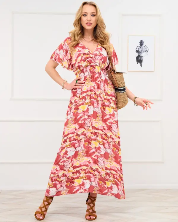 Resti Resti Red women's long dress with fashionable pattern - Clothing