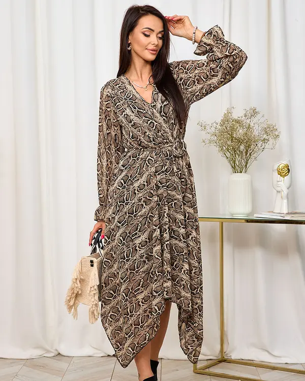 Resti Resti Royalfasion Dark brown women's long dress with fashionable print