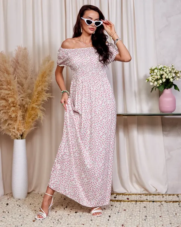 Resti Resti White and pink floral women's maxi dress a'la hiszpanka- Clothing