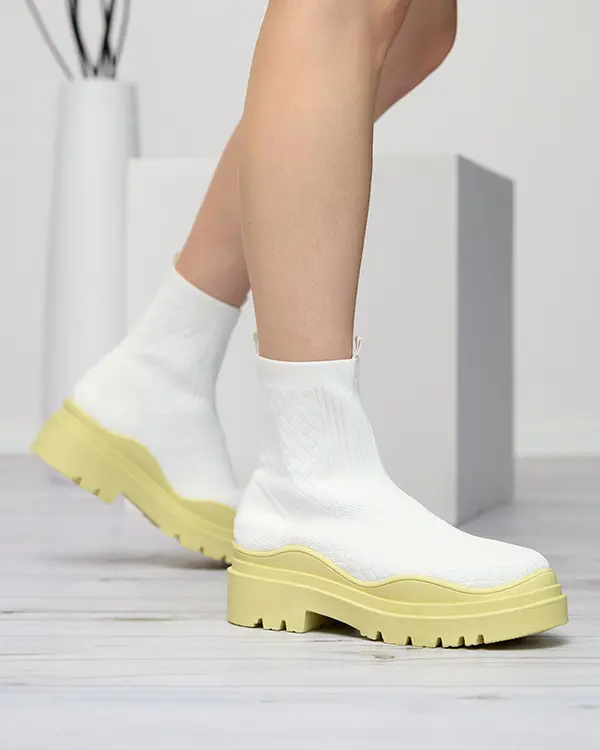 Resti Resti White and yellow women's flat-heeled boots Seritis - Footwear