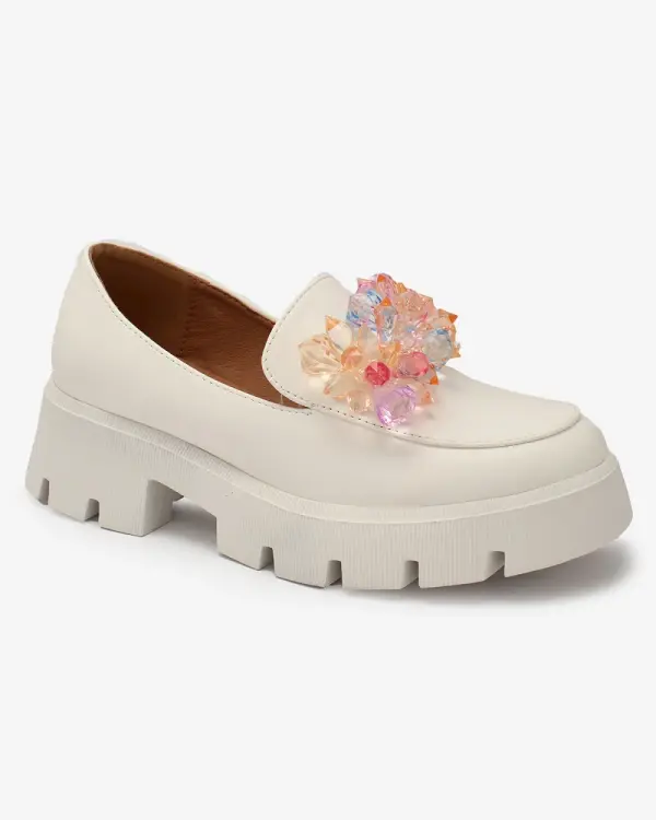Resti Resti White women's moccasins with colorful crystals Crystal Glam