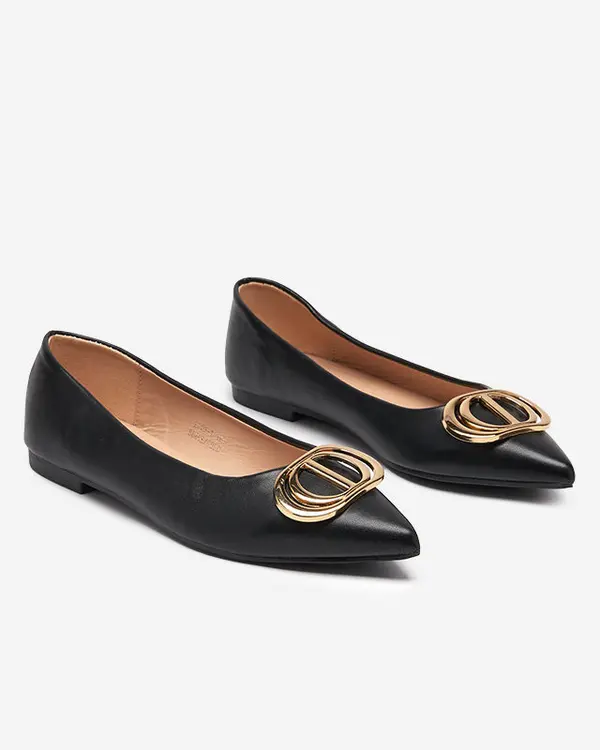 Resti Resti Women's black and gold pointed ballerinas with an ornament on the toe Manico - Footwear