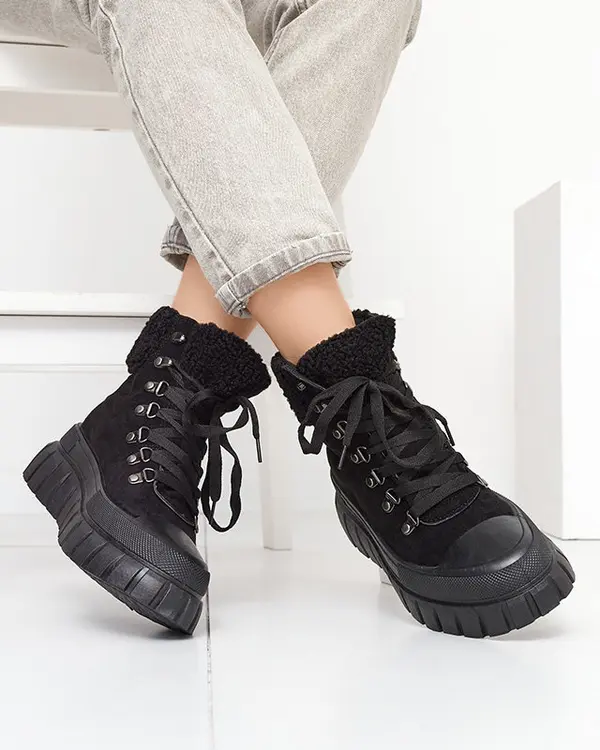 Resti Resti Women's black eco-suede boots with sheepskin Vetic - Footwear