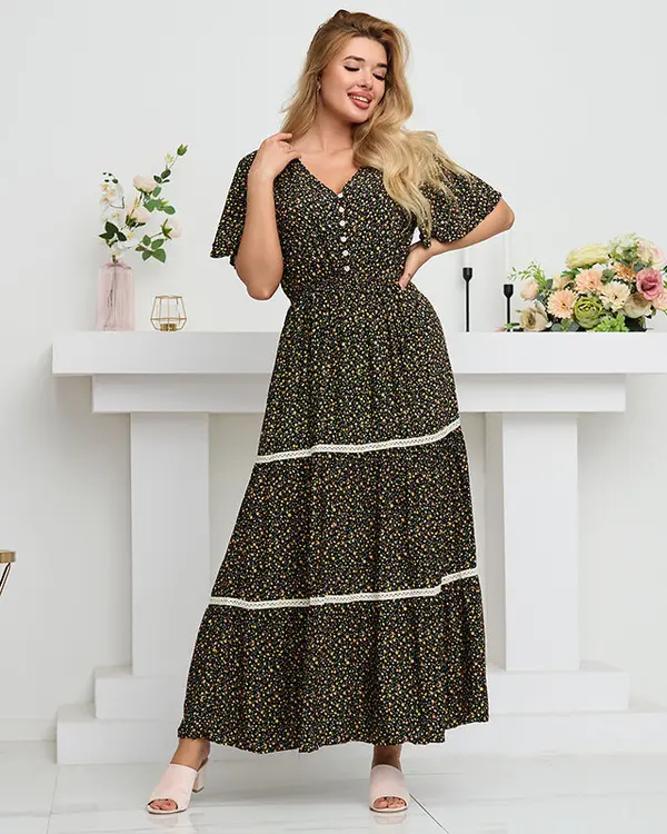 Resti Resti Women's black flared floral maxi dress - Clothing