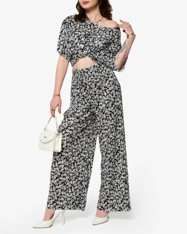 Resti Resti Women's black floral pleated set - Clothing