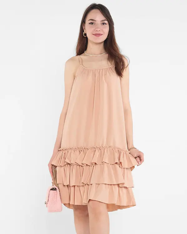 Resti Resti Women's camel strappy dress with frills - Clothing