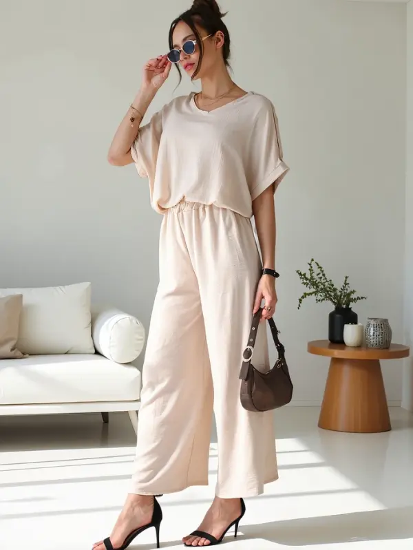Resti Resti Women's casual set with a short sleeve blouse and wide pants