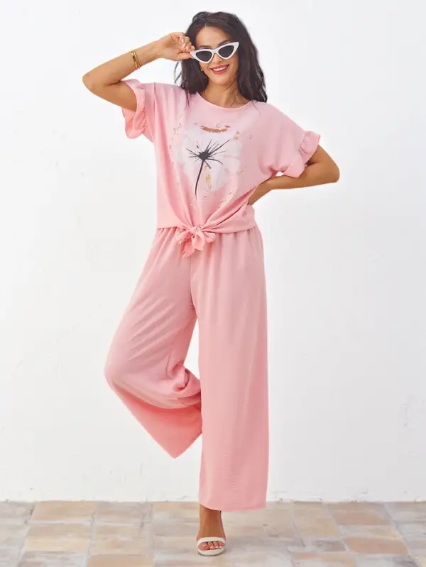 Resti Resti Women's casual set with a short-sleeved blouse and wide pants