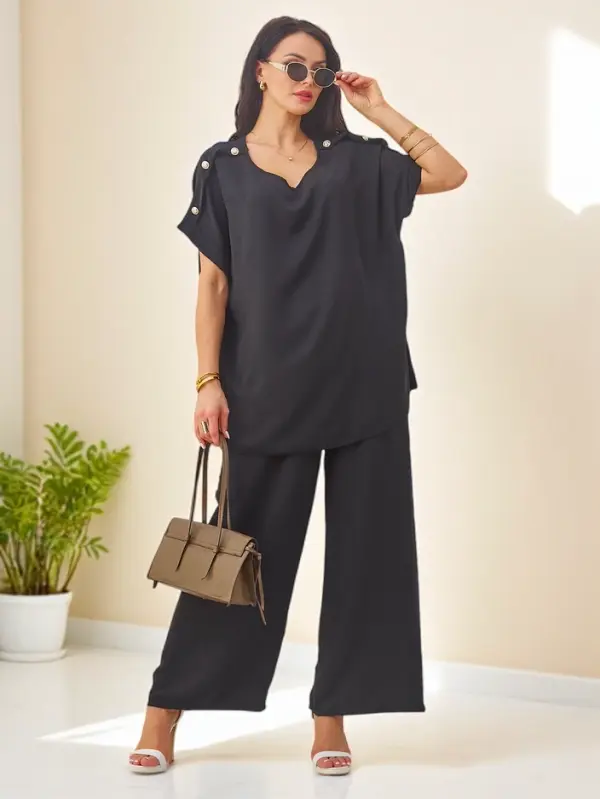 Resti Resti Women's cotton set with short sleeves and wide pants